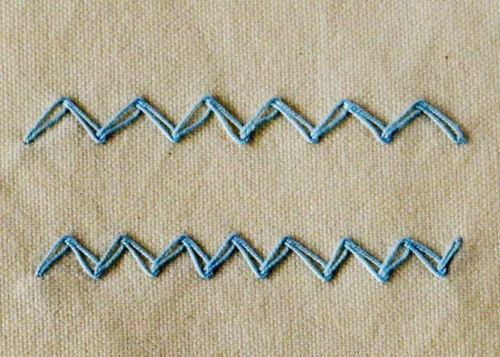 Broderie Zig Zag Chain Stitch avec fil bleu