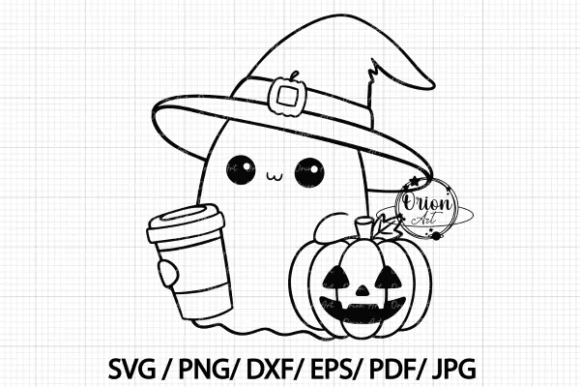 Cute Halloween Ghost with a pumpkin on Creative Fabrica