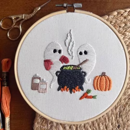 Ghost Chef fun Halloween embroidery pattern by ColorZenThreads on Etsy