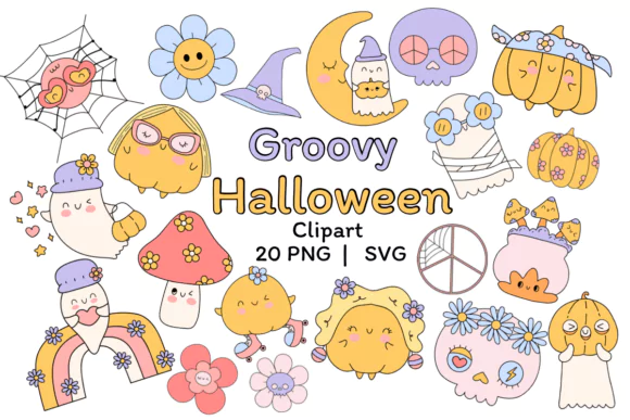 Groovy Halloween Ghost Clipart on Creative Fabrica