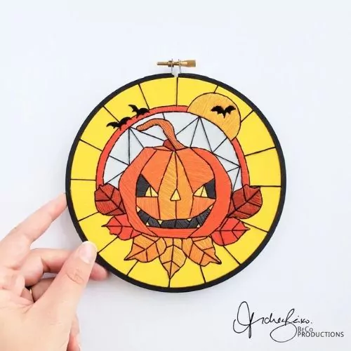 Halloween Jack-o-lantern Stained Glass embroidery pattern & guide on Etsy
