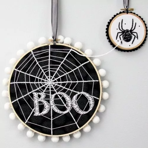 Halloween Spooky Spiderweb Hoop Art - tutorial by Flamingo Toes