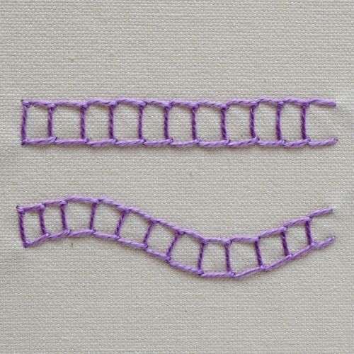 Open Chain Stitch embroidery with lilac pearl cotton thread