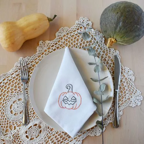 Pumpkin embroidery on fabric napkin