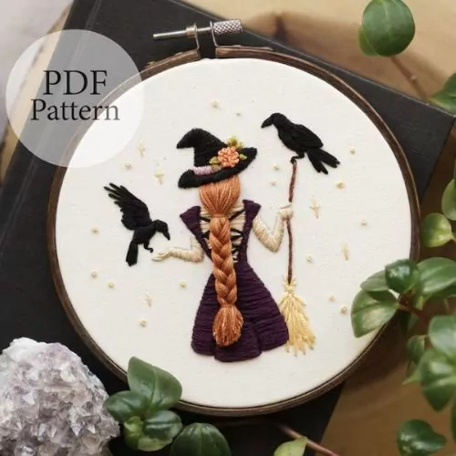 Raven Witch Halloween Embroidery design