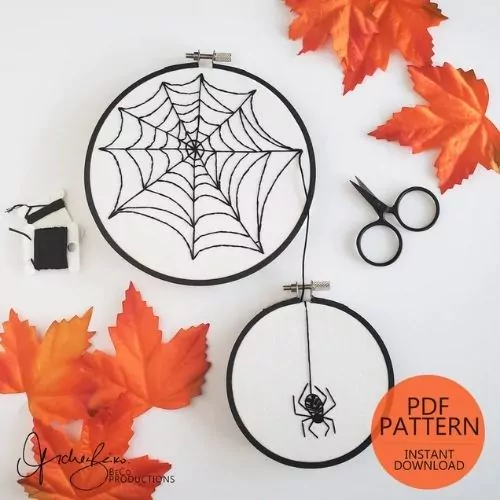 Spider and Spider Web beginner embroidery pattern & guide by BeCoProductions on Etsy