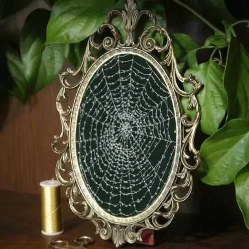 Spiderweb with Dew Drops - by ThreadHandedJill on Etsy