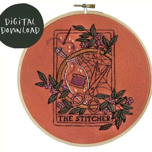 The Stitcher Tarot - Halloween Embroidery Patterns by floralsandfloss on Etsy