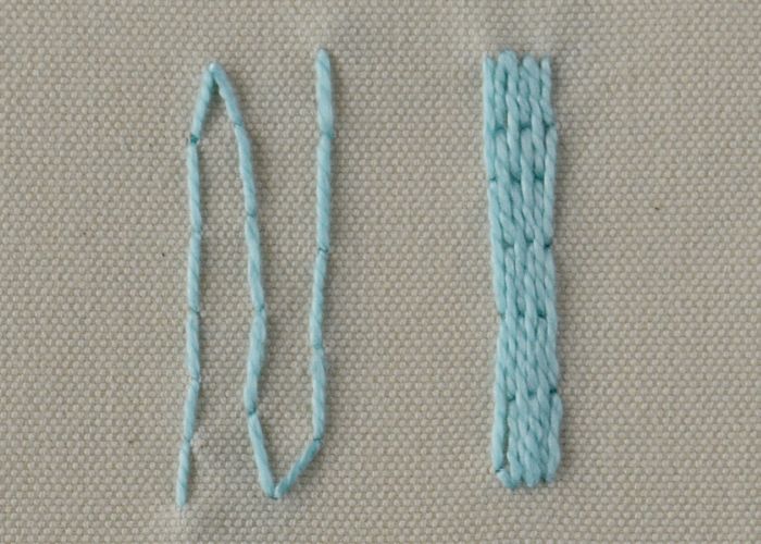 Underside Couching stitch for filling and outlines