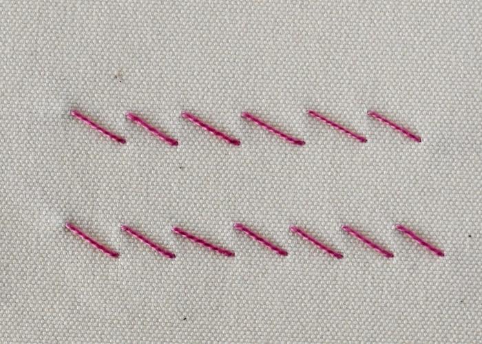 Whip stitch embroidery - two rows of stitches with pink pearl cotton