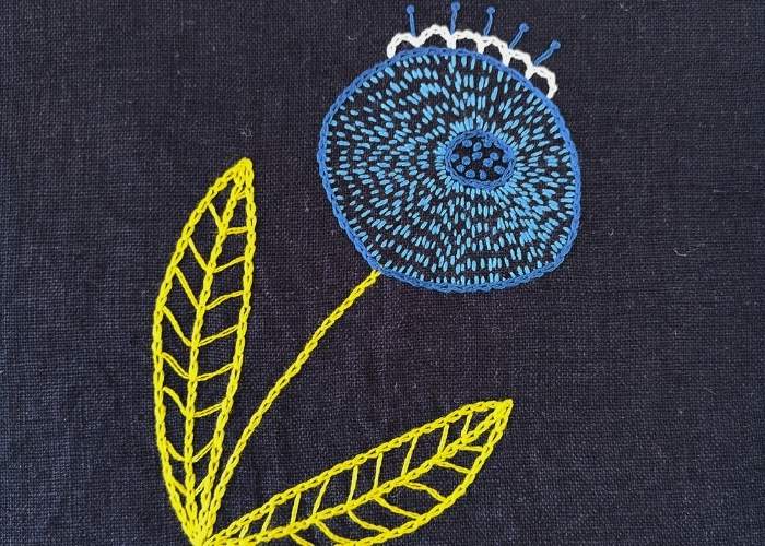 Blue Abstract Flower Hand Embroidery PDF Pattern With Instructions