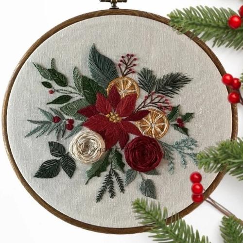 Christmas floral bouquet poinsettia - hand embroidery pattern on Etsy