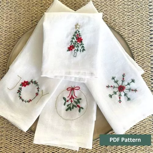 Christmas napkins - unique hand embroidered gifts to make