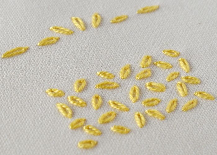 Detached Chain Stitch Embroidery with yellow pearl cotton