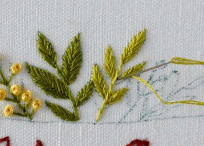 Embroider pointed leaves with Fishbone stitch2