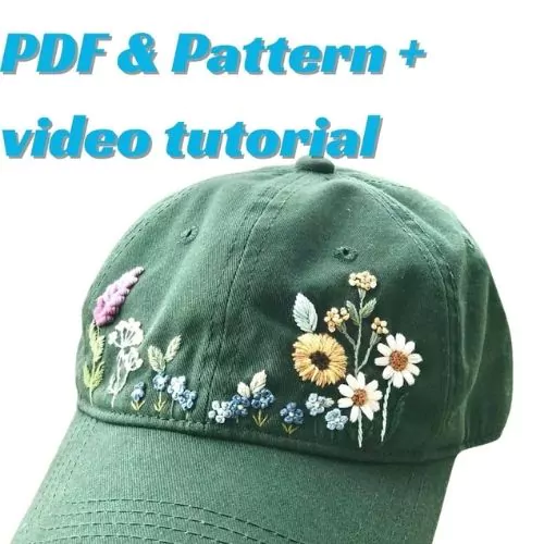 Embroidery hat flowers PDF pattern + video tutorial by BabunobGem on Etsy