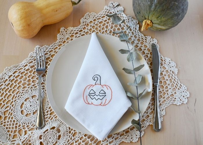 Halloween Pumpkin hand embroidery pdf pattern embroidery on a napkin