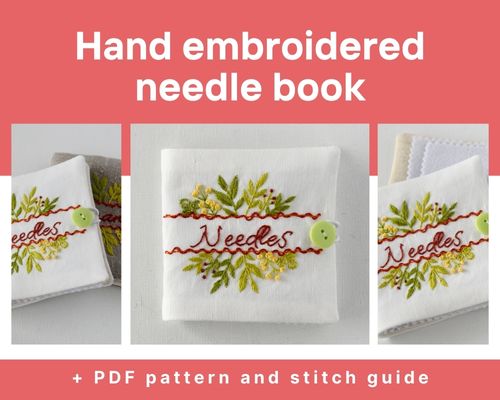 Hand embroidered needle book PDF pattern and stitch guide