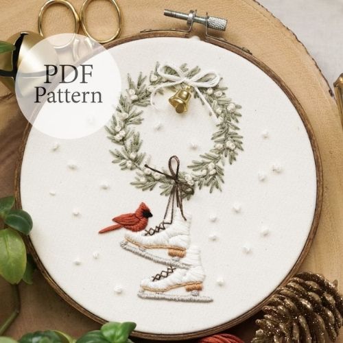 Ice Skates Wreath - hand embroidery pattern on Etsy 