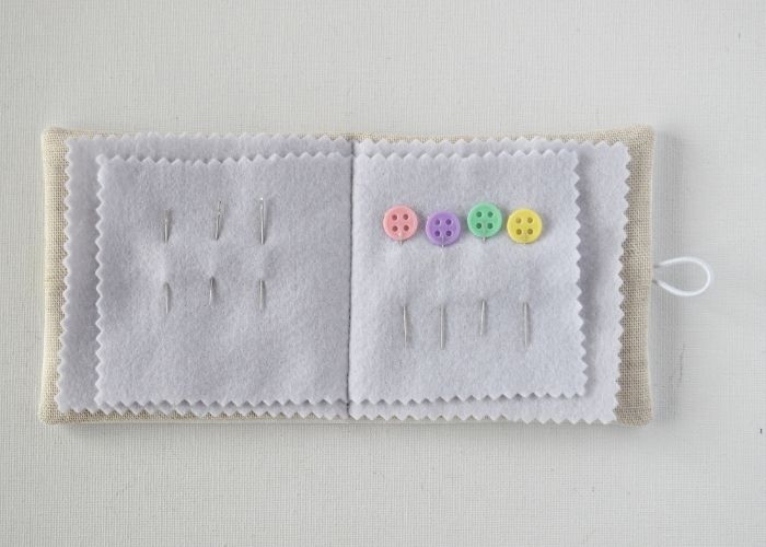 Inside the hand embroidered needle book