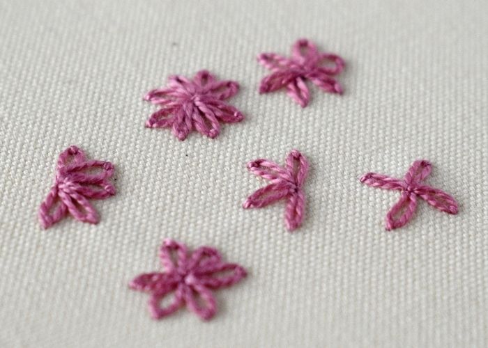 Lazy Daisy Stitch embroidery - various numbers of petals