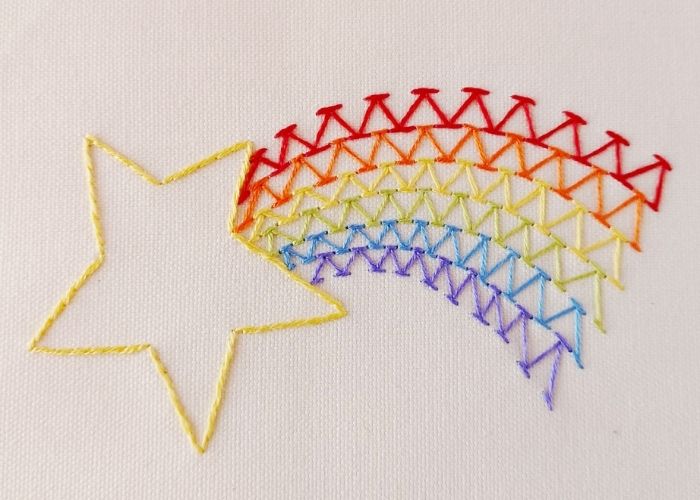 Rainbow comet hand embroidery colorful