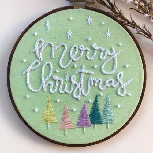 Retro pastel Christmas trees, Beginner embroidery pattern on Etsy