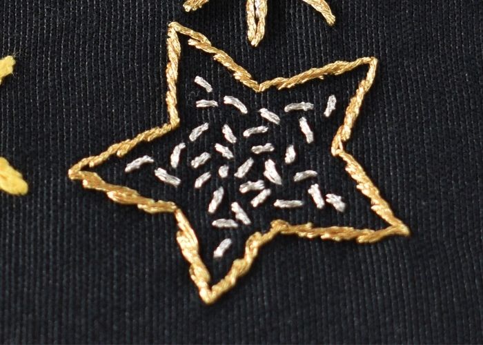 Seed Stitch and Stem Stitch Star