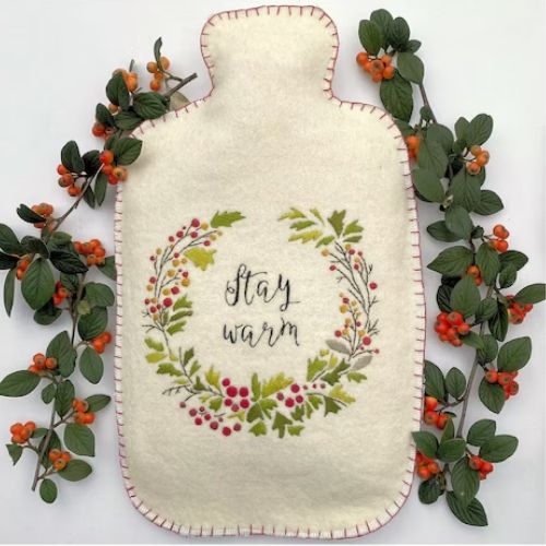 Stay Warm embroidery pattern with botanical contemporary design on Etsy 