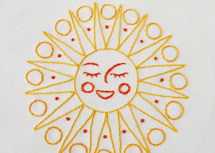 Young Sun hand embroidery pattern with straight stitch