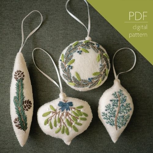 Botanical Felt Christmas Ornaments Pattern by LittleOakDesignCo on Etsy