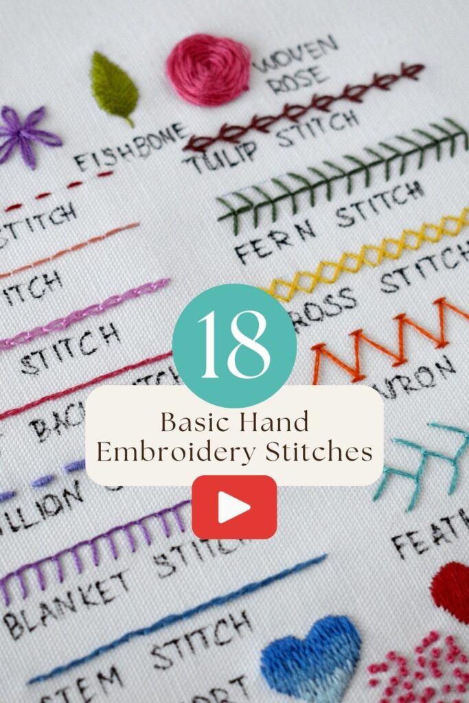 18 Basic Hand Embroidery Stitches -Sampler for Absolute Beginners