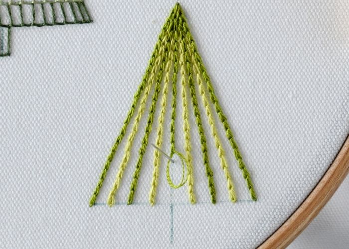 Christmas tree embroidery with Chain stitch