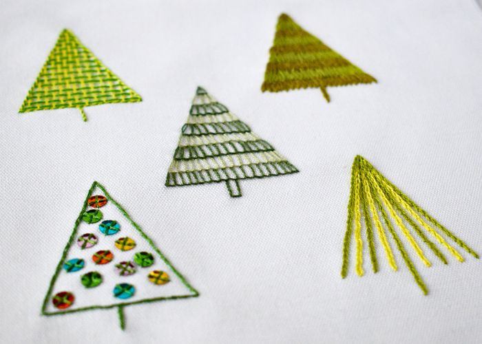 Hand embroidered Christmas trees