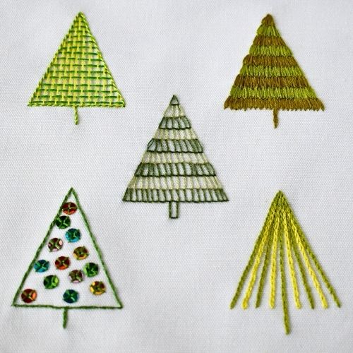 Learn how to embroider Christmas trees five methods