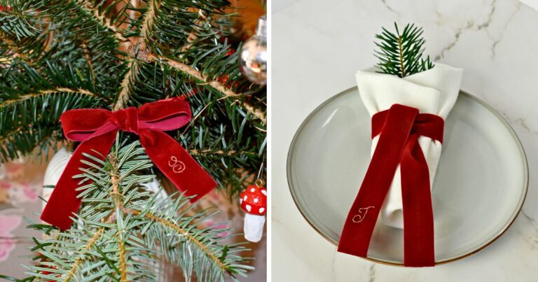 Monogrammed velvet ribbon bow DIY tutorial