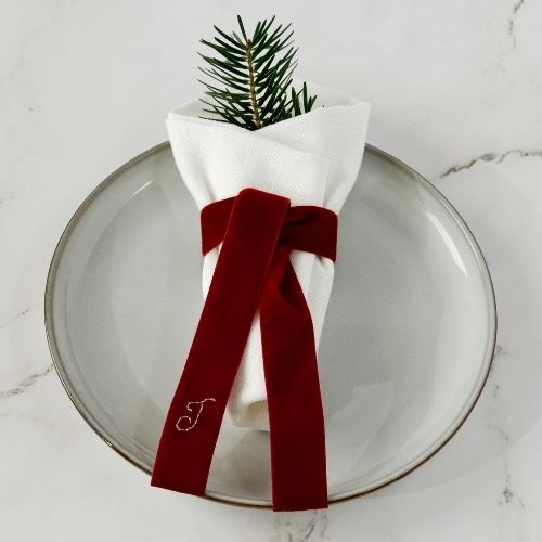 Monogrammed velvet ribbon for table decor