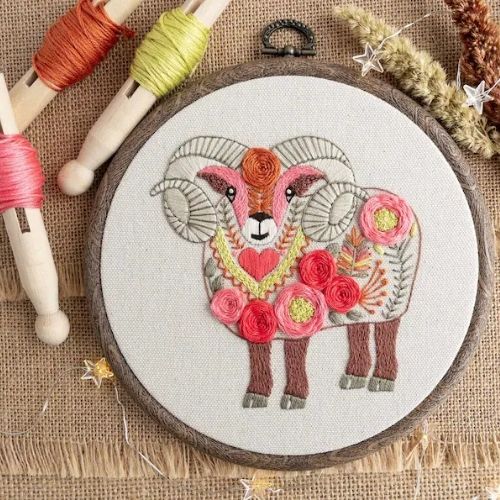 Aries hand embroidery PDF pattern by TheHoopInHand on Etsy 