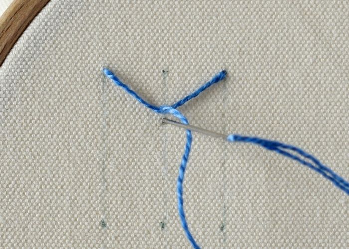 Bi-Colored Fly Stitch embroidery Step 1