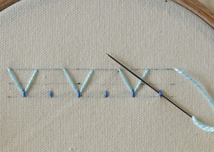 Bi-Colored Fly Stitch embroidery Step 10