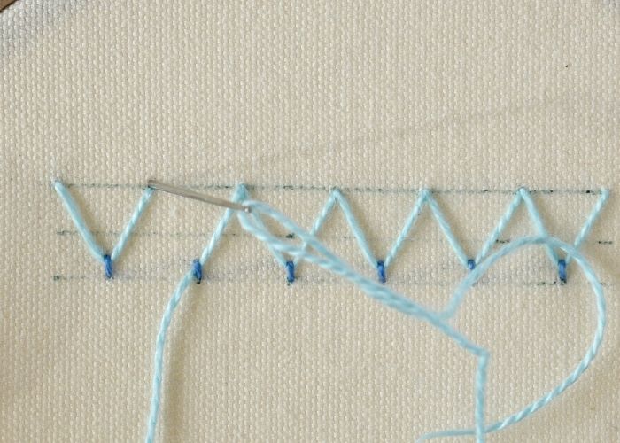 Bi-Colored Fly Stitch embroidery Step 11