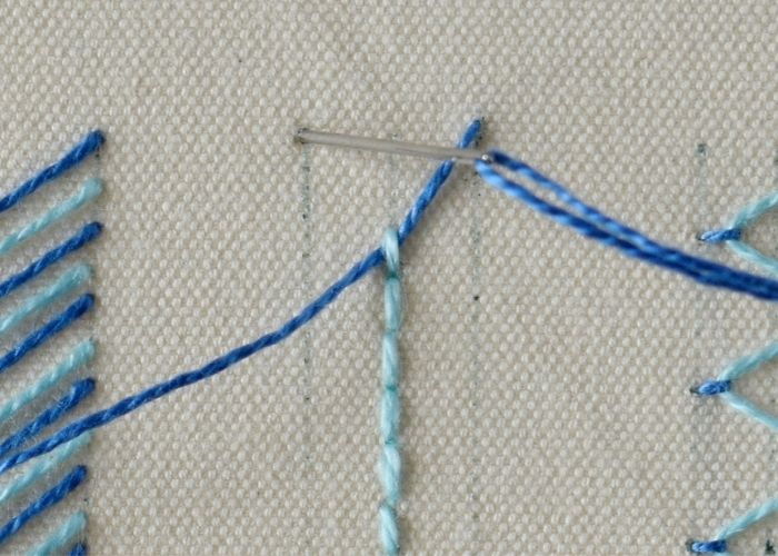 Bi-Colored Fly Stitch embroidery Step 13