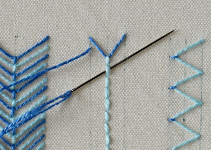 Bi-Colored Fly Stitch embroidery Step 14