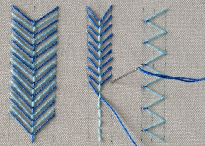 Bi-Colored Fly Stitch embroidery Step 15