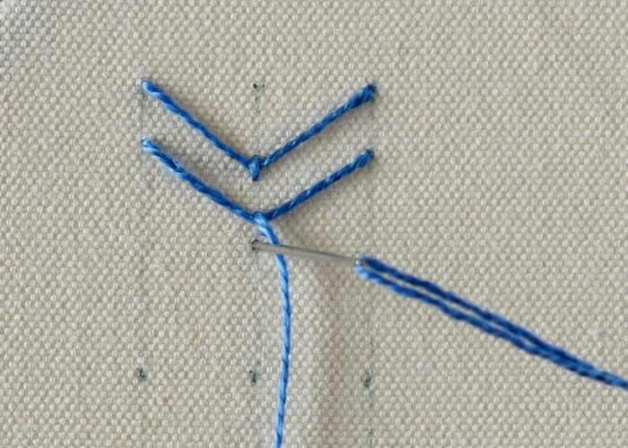 Bi-Colored Fly Stitch embroidery Step 2