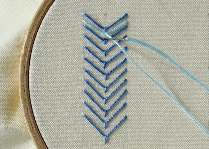 Bi-Colored Fly Stitch embroidery Step 4