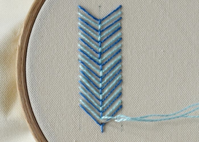 Bi-Colored Fly Stitch embroidery Step 5