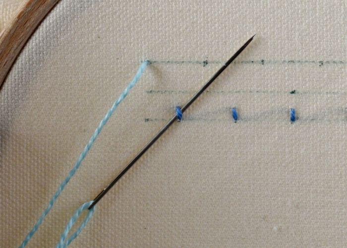 Bi-Colored Fly Stitch embroidery Step 7