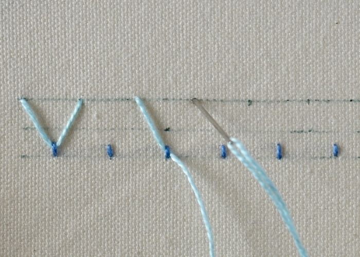 Bi-Colored Fly Stitch embroidery Step 9