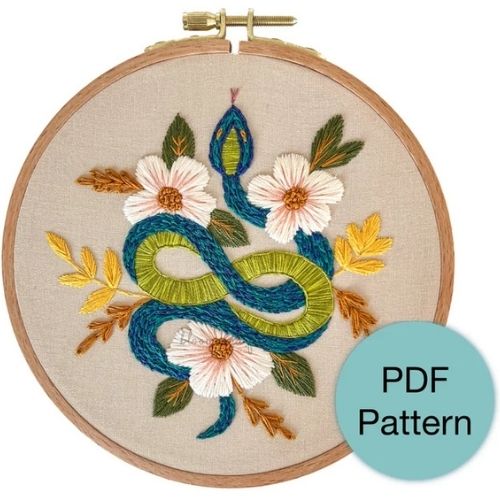 Garden Snake With Flowers Hand Embroidery Pattern Designed by bloomandfloss on Etsy